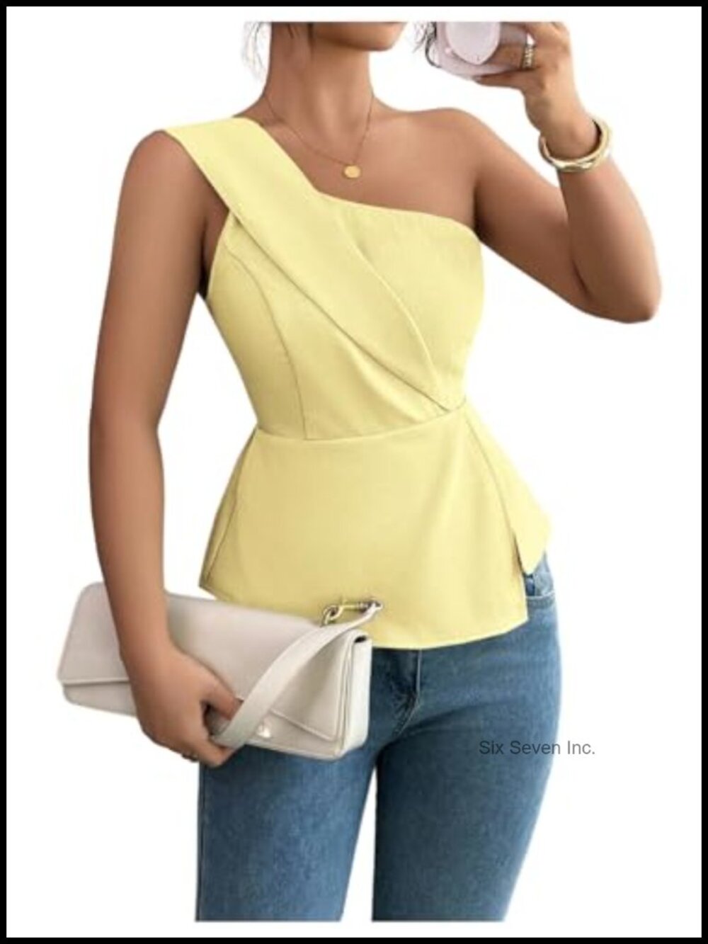 One Shoulder Ruffle Tank Top Shirred Back Sleeveless Going Out Blouse
